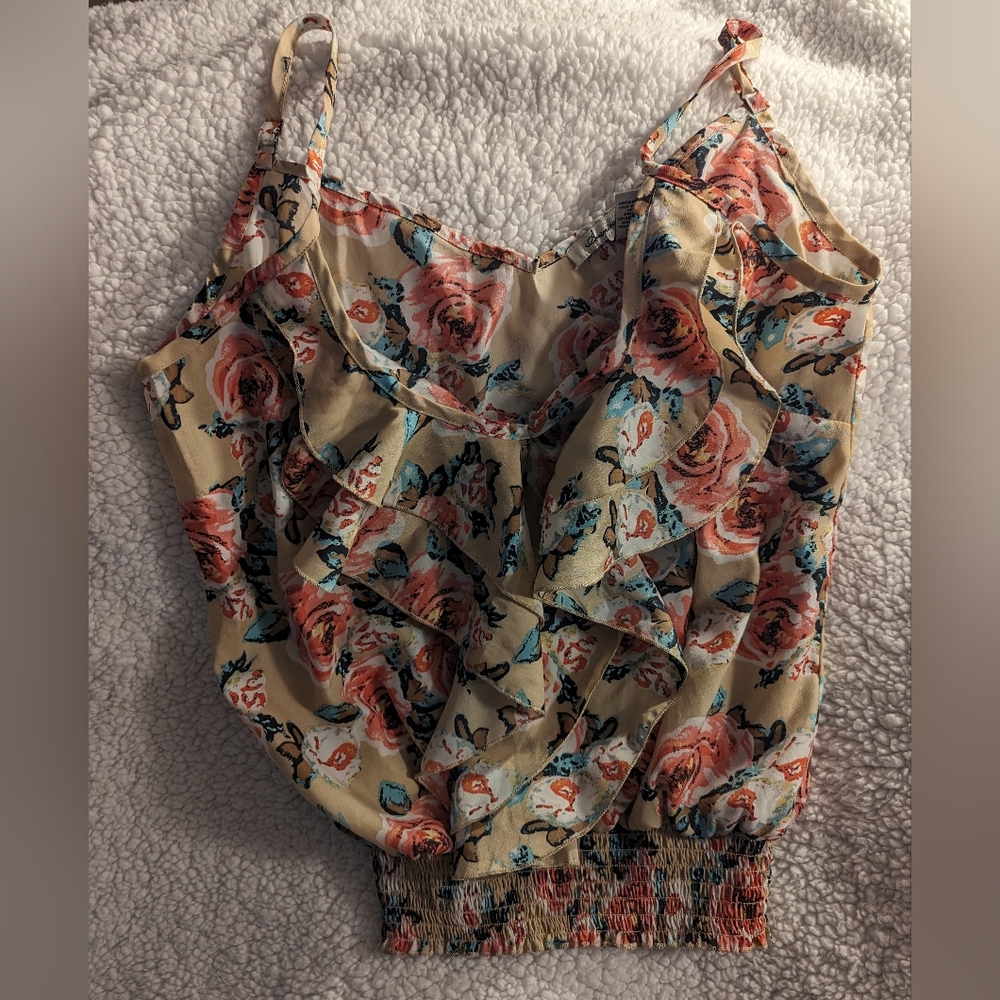 Tan with pink flowers American Rag size L